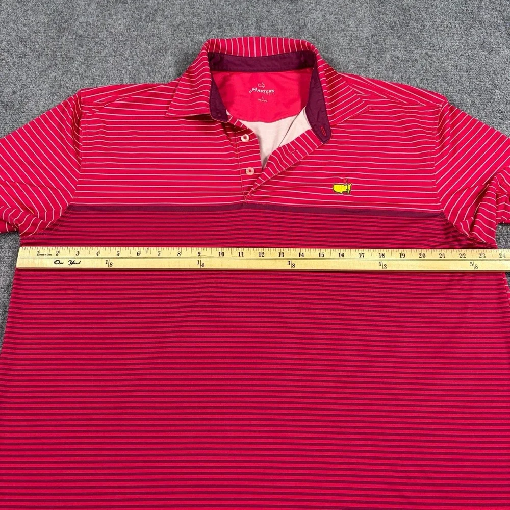 Masters Tech Golf Polo Mens Large Red Striped Performance Augusta Logo